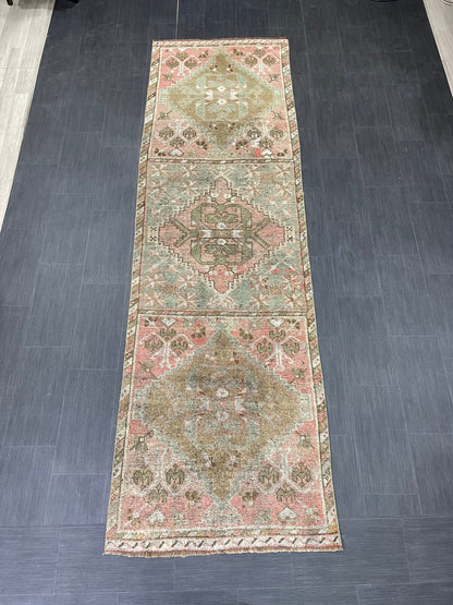 Hand Knotted Runner 3.3 x 11 Vintage Runner Rug Hallway Runner Rug Kitchen Runner Rug Wool Runner Rug Wool Turkish Runner Rug