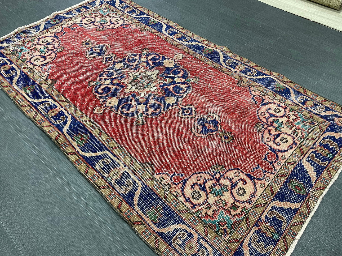 Vintage Rug  Handmade Turkish 3.7 x 6.6 Rug, Living Room Turkish Rug, Oushak Rug, Oriental Rug