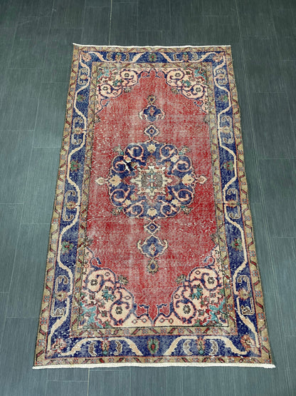 Vintage Rug  Handmade Turkish 3.7 x 6.6 Rug, Living Room Turkish Rug, Oushak Rug, Oriental Rug