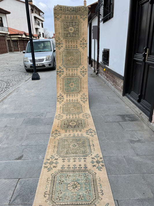 Muted Extra Long Turkish Runner Very Long Muted Oushak Runner Rug 2.4 x 20 Vintage Runner Rug XL Oriental Runner Rug Staircase Runner rug
