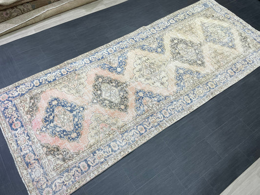 Vintage Runner Rug 4.8 x 11.8 Muted Turkish Runner Rug Hand Made Runner Rug Vintage Runner Rug Hallway Runner Rug Distressed Runner
