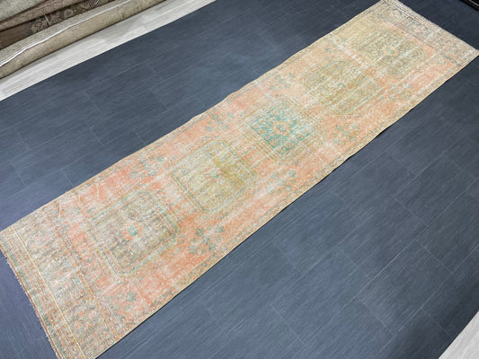 Turkish Runner Rug 3 x 11.4 Distressed Handmade Runner Rug Vintage Runner Rug Vintage Runner Rug Hallway Runner Rug Wool Kitchen Runner