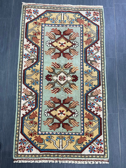 Muted Handmade Rug 2.5 x 4.5 Wool Rug, Oushak Rug, Rustic Rug, Bohemian Rug, Farmhouse Rug, Vintage  Persian Rug