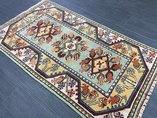 Muted Handmade Rug 2.5 x 4.5 Wool Rug, Oushak Rug, Rustic Rug, Bohemian Rug, Farmhouse Rug, Vintage  Persian Rug