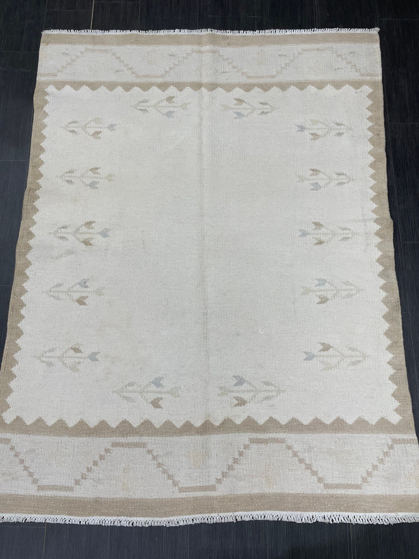 Natural 4.5 x 6 Rug Vintage Kilim Handmade Rug, Flatwoven Oushak Rug Rustic Rug, Flat Weave Rug Turkish Rug Farmhouse Rug Vintage Wool rug