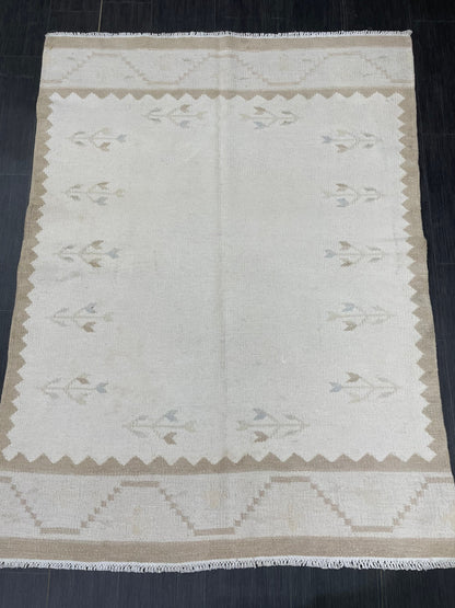 Natural 4.5 x 6 Rug Vintage Kilim Handmade Rug, Flatwoven Oushak Rug Rustic Rug, Flat Weave Rug Turkish Rug Farmhouse Rug Vintage Wool rug