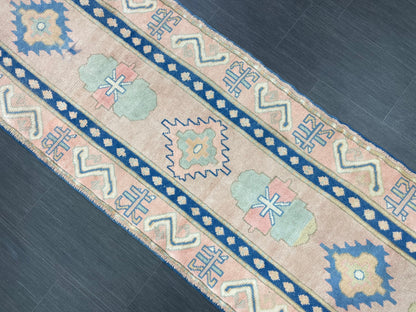 New Hand Knotted Runner Rug 2.7 x 13.3 Long Muted Turkish Runner Rug Muted Oushak Runner Rug Hallway Runner Kitchen Runner Rug Wool Runner