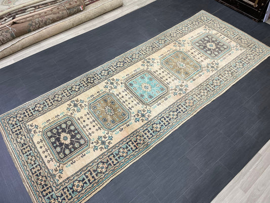 Vintage Runner Rug 4.5 x 11.8 Muted TURKISH Muted Runner Rug Vintage Oushak Runner Rug Long Runner Rug Wool Oriental Runner Handmade Runner