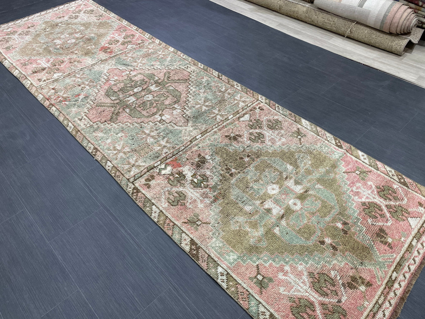 Hand Knotted Runner 3.3 x 11 Vintage Runner Rug Hallway Runner Rug Kitchen Runner Rug Wool Runner Rug Wool Turkish Runner Rug