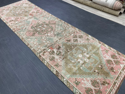 Hand Knotted Runner 3.3 x 11 Vintage Runner Rug Hallway Runner Rug Kitchen Runner Rug Wool Runner Rug Wool Turkish Runner Rug