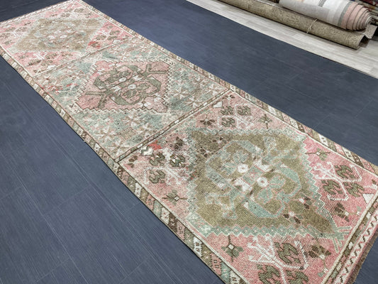 Hand Knotted Runner 3.3 x 11 Vintage Runner Rug Hallway Runner Rug Kitchen Runner Rug Wool Runner Rug Wool Turkish Runner Rug
