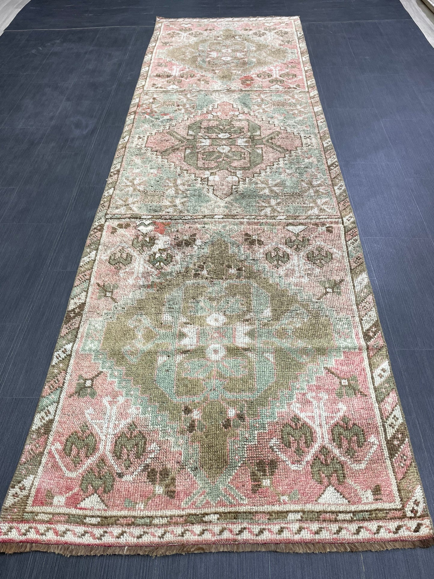 Hand Knotted Runner 3.3 x 11 Vintage Runner Rug Hallway Runner Rug Kitchen Runner Rug Wool Runner Rug Wool Turkish Runner Rug