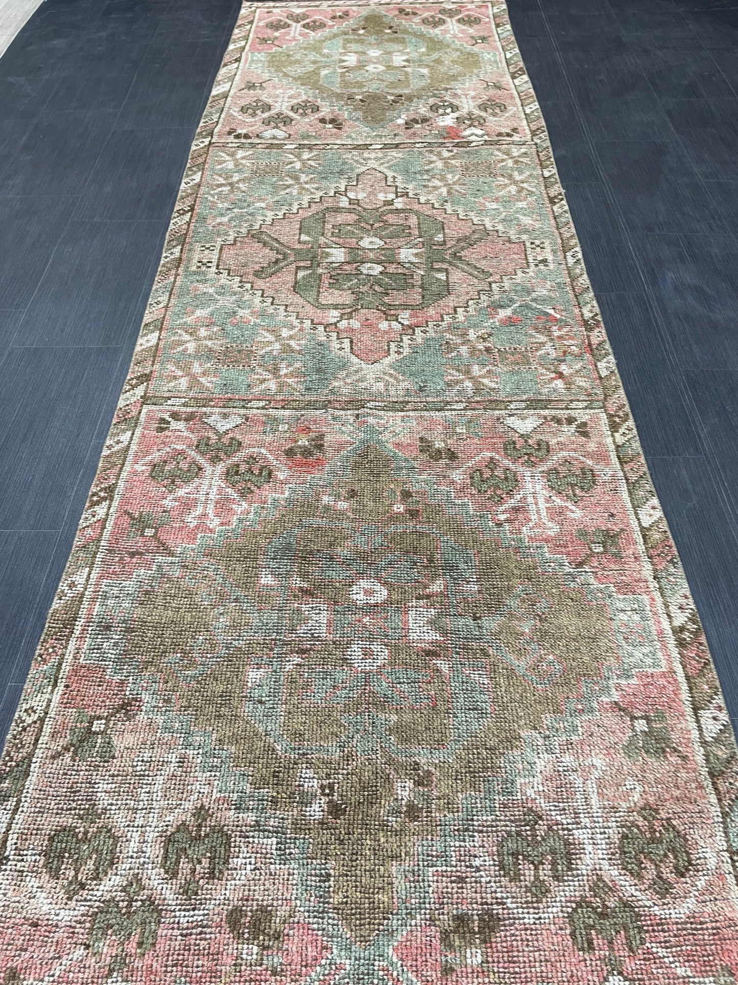 Hand Knotted Runner 3.3 x 11 Vintage Runner Rug Hallway Runner Rug Kitchen Runner Rug Wool Runner Rug Wool Turkish Runner Rug