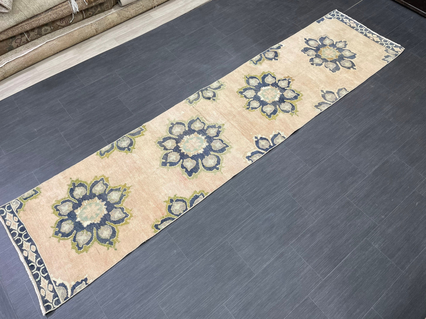 Hand Knotted Runner 2.4 x 10.5 Vintage Runner Rug Hallway Runner Rug Kitchen Runner Rug Wool Runner Rug Wool Turkish Runner Rug