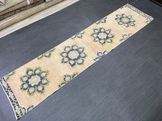 Hand Knotted Runner 2.4 x 10.5 Vintage Runner Rug Hallway Runner Rug Kitchen Runner Rug Wool Runner Rug Wool Turkish Runner Rug