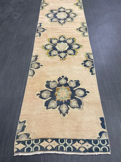 Hand Knotted Runner 2.4 x 10.5 Vintage Runner Rug Hallway Runner Rug Kitchen Runner Rug Wool Runner Rug Wool Turkish Runner Rug