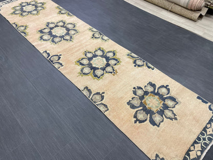 Hand Knotted Runner 2.4 x 10.5 Vintage Runner Rug Hallway Runner Rug Kitchen Runner Rug Wool Runner Rug Wool Turkish Runner Rug