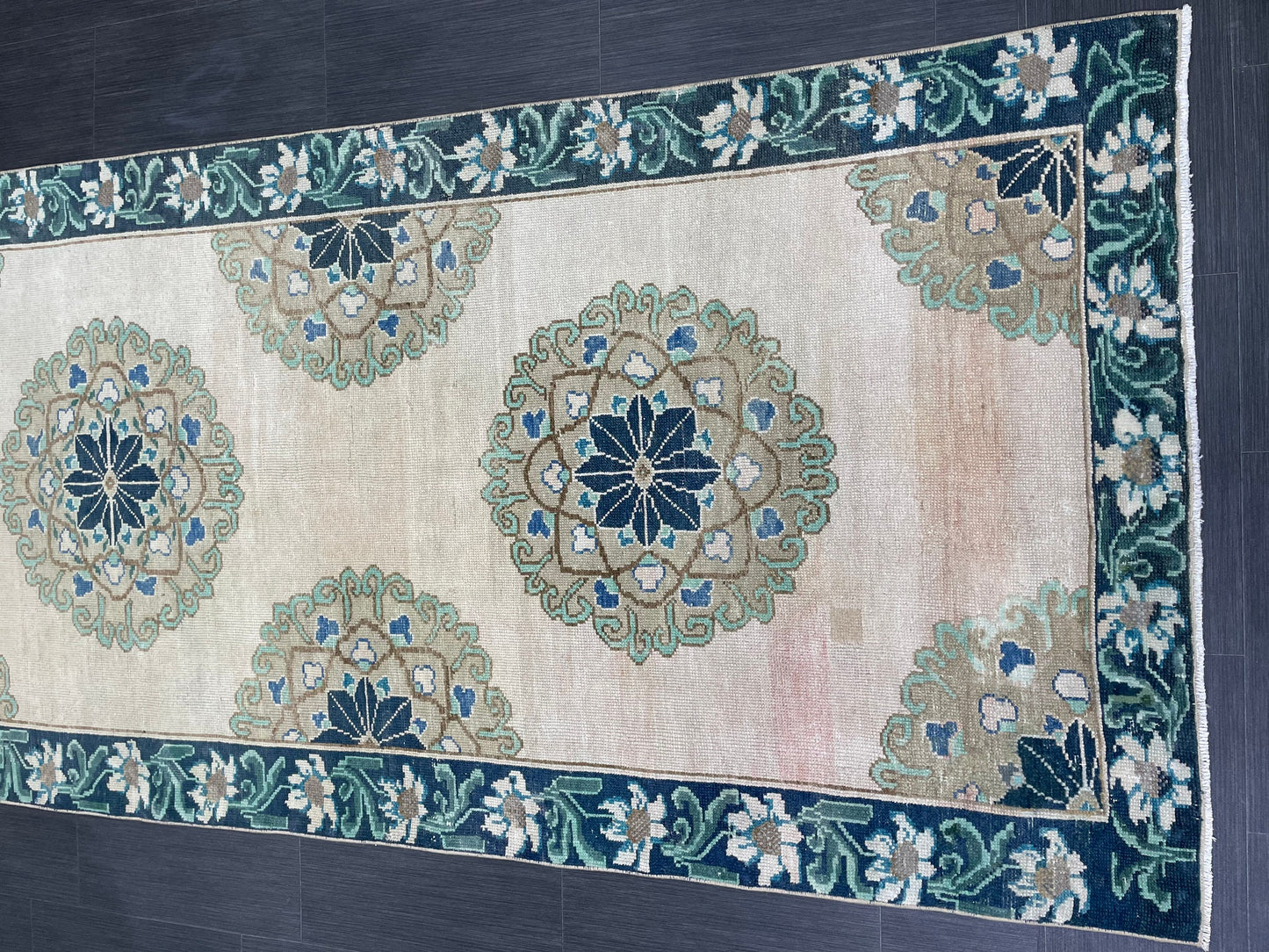 Green Turkish Runner Rug 4 x 11.3 Muted Vintage Runner Persian Hallway Runner Rug Kitchen Runner Rug Oriental Runner Muted  RUNNER