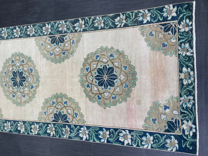Green Turkish Runner Rug 4 x 11.3 Muted Vintage Runner Persian Hallway Runner Rug Kitchen Runner Rug Oriental Runner Muted  RUNNER