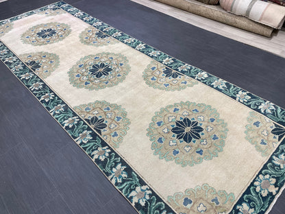 Green Turkish Runner Rug 4 x 11.3 Muted Vintage Runner Persian Hallway Runner Rug Kitchen Runner Rug Oriental Runner Muted  RUNNER