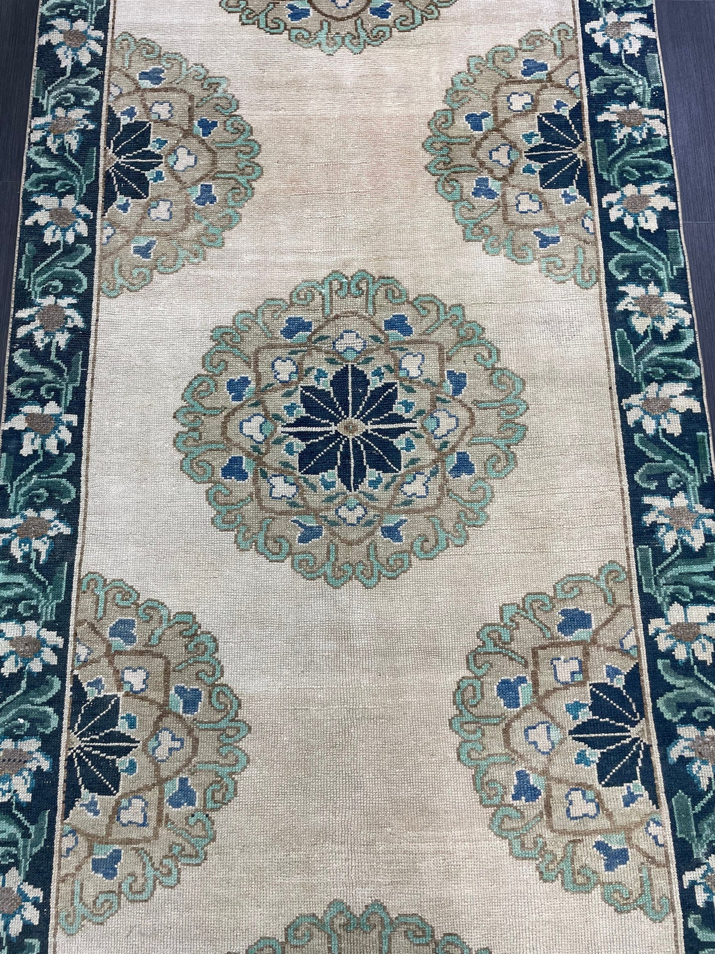 Green Turkish Runner Rug 4 x 11.3 Muted Vintage Runner Persian Hallway Runner Rug Kitchen Runner Rug Oriental Runner Muted  RUNNER