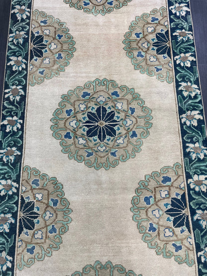Green Turkish Runner Rug 4 x 11.3 Muted Vintage Runner Persian Hallway Runner Rug Kitchen Runner Rug Oriental Runner Muted  RUNNER