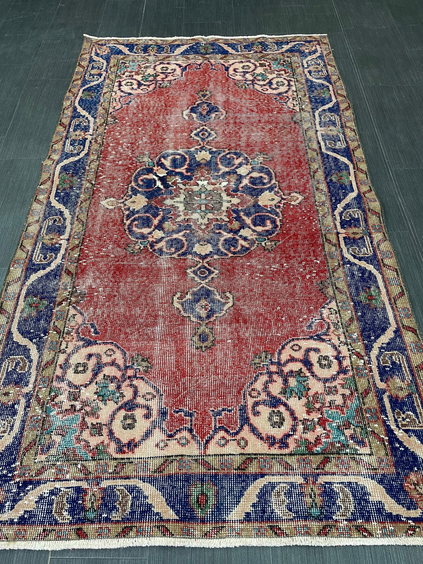 Vintage Rug  Handmade Turkish 3.7 x 6.6 Rug, Living Room Turkish Rug, Oushak Rug, Oriental Rug