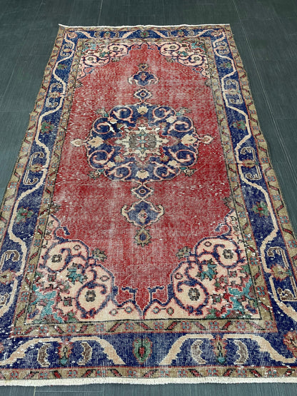 Vintage Rug  Handmade Turkish 3.7 x 6.6 Rug, Living Room Turkish Rug, Oushak Rug, Oriental Rug