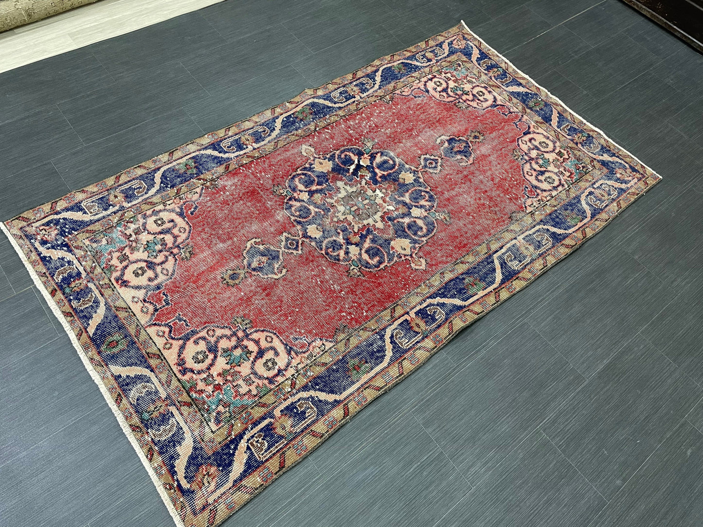 Vintage Rug  Handmade Turkish 3.7 x 6.6 Rug, Living Room Turkish Rug, Oushak Rug, Oriental Rug