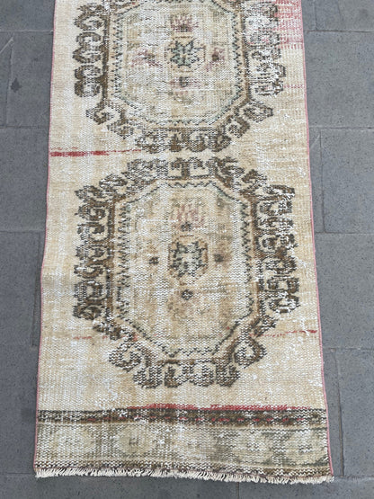Muted Hand Knotted Extra Long Turkish Runner Distressed 2.4 x 18.6 Stairs Runner Rug Vintage Runner Rug XL Oriental Runner Staircase Runner
