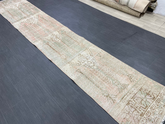Muted Vintage Runner Rug 2.3 x 13.6 Muted Hallway Runner Rug Kitchen Runner Rug Muted Wool Runner Rug Muted Distressed Turkish Runner