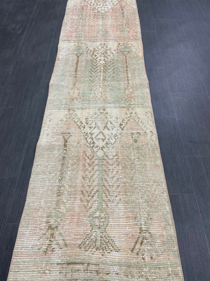 Muted Vintage Runner Rug 2.3 x 13.6 Muted Hallway Runner Rug Kitchen Runner Rug Muted Wool Runner Rug Muted Distressed Turkish Runner