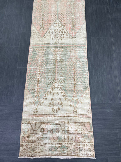 Muted Vintage Runner Rug 2.3 x 13.6 Muted Hallway Runner Rug Kitchen Runner Rug Muted Wool Runner Rug Muted Distressed Turkish Runner