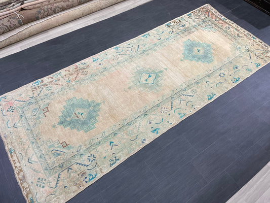 Muted Oushak Runner 4.7 x 11.5 Rug Turkish Runner Rug Faded Vintage Runner Rug Hallway Runner Rug Neutral Kitchen Runner Rug Wool Runner Rug