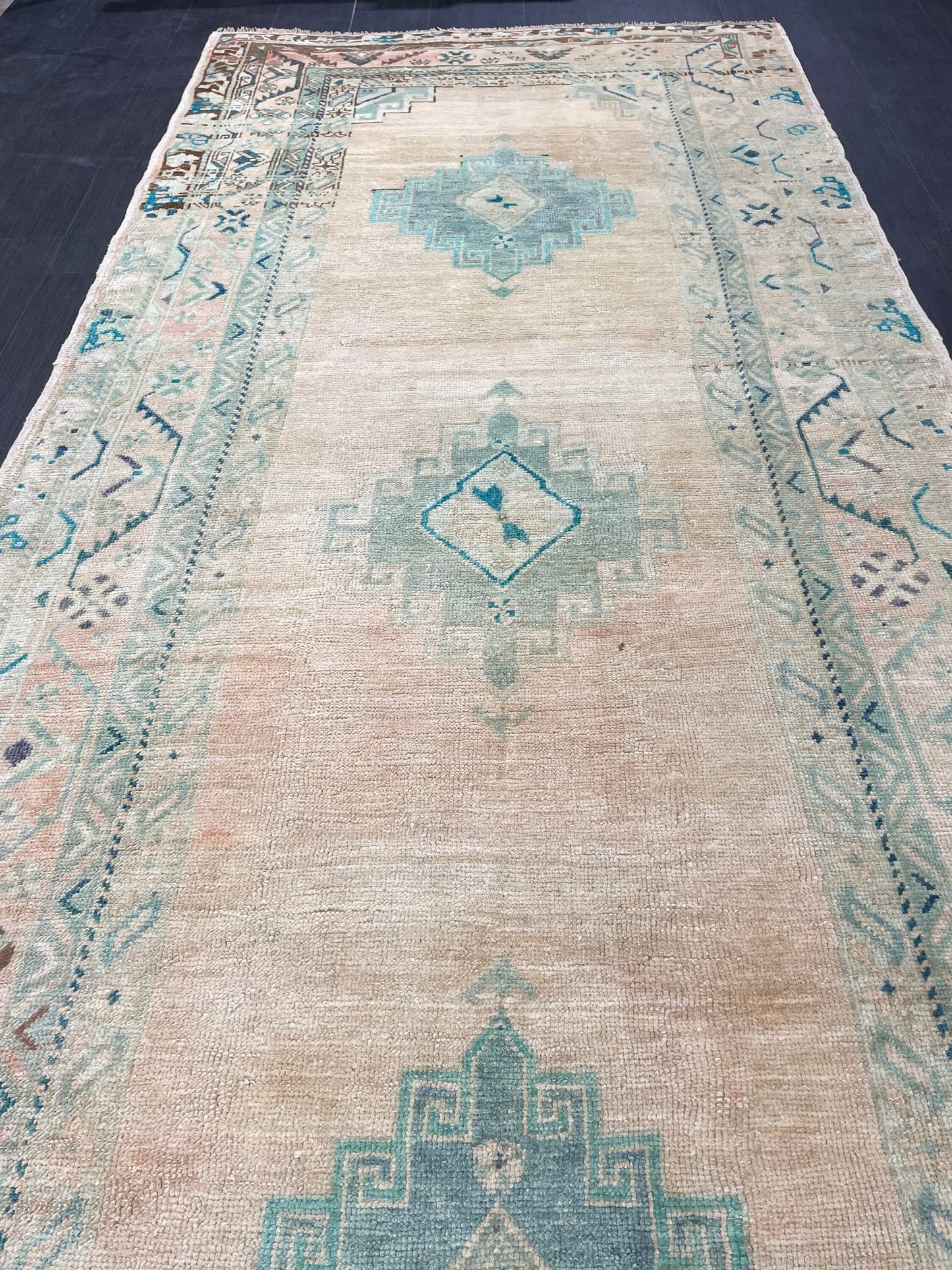 Muted Oushak Runner 4.7 x 11.5 Rug Turkish Runner Rug Faded Vintage Runner Rug Hallway Runner Rug Neutral Kitchen Runner Rug Wool Runner Rug
