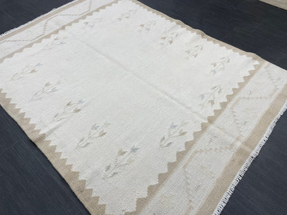 Natural 4.5 x 6 Rug Vintage Kilim Handmade Rug, Flatwoven Oushak Rug Rustic Rug, Flat Weave Rug Turkish Rug Farmhouse Rug Vintage Wool rug