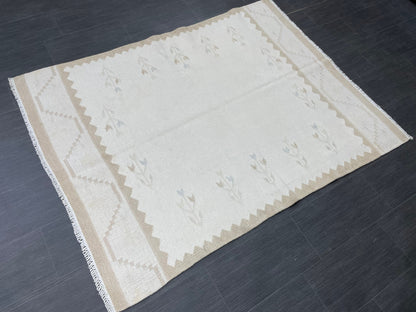 Natural 4.5 x 6 Rug Vintage Kilim Handmade Rug, Flatwoven Oushak Rug Rustic Rug, Flat Weave Rug Turkish Rug Farmhouse Rug Vintage Wool rug