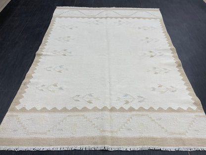 Natural 4.5 x 6 Rug Vintage Kilim Handmade Rug, Flatwoven Oushak Rug Rustic Rug, Flat Weave Rug Turkish Rug Farmhouse Rug Vintage Wool rug