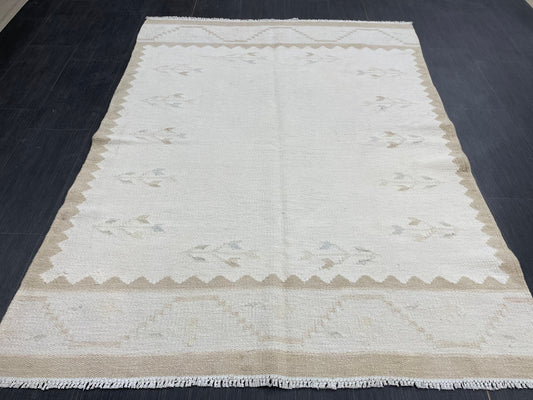 Natural 4.5 x 6 Rug Vintage Kilim Handmade Rug, Flatwoven Oushak Rug Rustic Rug, Flat Weave Rug Turkish Rug Farmhouse Rug Vintage Wool rug