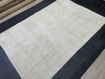 Neutral RUG TURKISH Rug 6.7 x 10 Vintage Rug Natural Wool Oushak Rug Handmade Persian Rugs Vintage Plain Rug Neutral Oriental rug