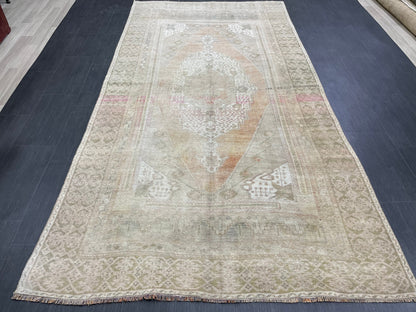 Muted OUSHAK 5 x 9.6 RUG TURKISH Oushak Neutral Rug Vintage Wool Large Rug Hand Made Rugs Vintage Turkish Rug Vintage Living room rug