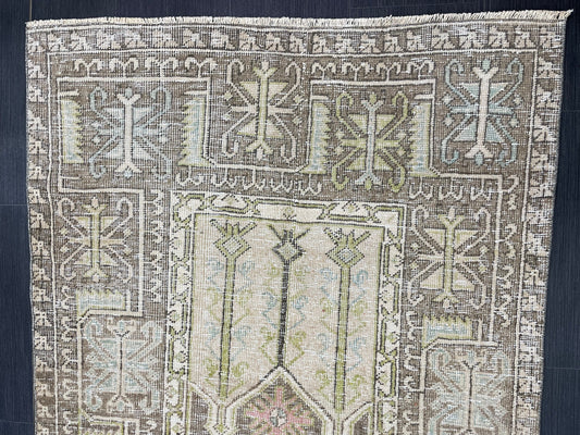 Vintage Turkish  Rug Muted Vintage 3.5 x 6.6 Rug Oushak Rug, Earth tone Colors Rug, Pastel Colors Rug, Faded Vintage rug