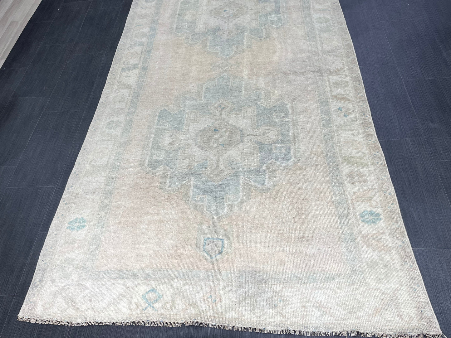 Muted Oushak Runner Rug 4.7 x 12.6 Turkish Runner Rug Muted Vintage Runner Rug Hallway Runner Rug Kitchen Runner Rug Wool Runner