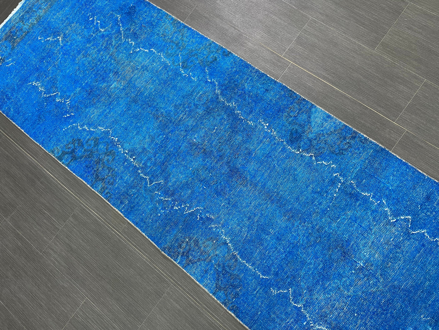 Blue Oushak Runner Rug 2.6 x 11.6 Turkish Runner Rug  Overdye Vintage Runner Rug Hallway Runner Kitchen Runner Rug Wool Staircase Runner Rug