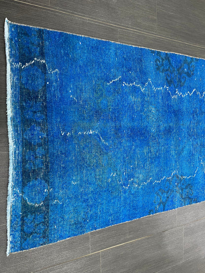 Blue Oushak Runner Rug 2.6 x 11.6 Turkish Runner Rug  Overdye Vintage Runner Rug Hallway Runner Kitchen Runner Rug Wool Staircase Runner Rug