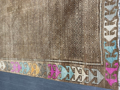 Wool Handmade Rug 5.3 x 10.4 Vintage Rug Oushak Rug Wool Boho Rug, Persian Rug Fun Turkish Rug Brown Rug Dark Oriental Wool rug Kars Rug