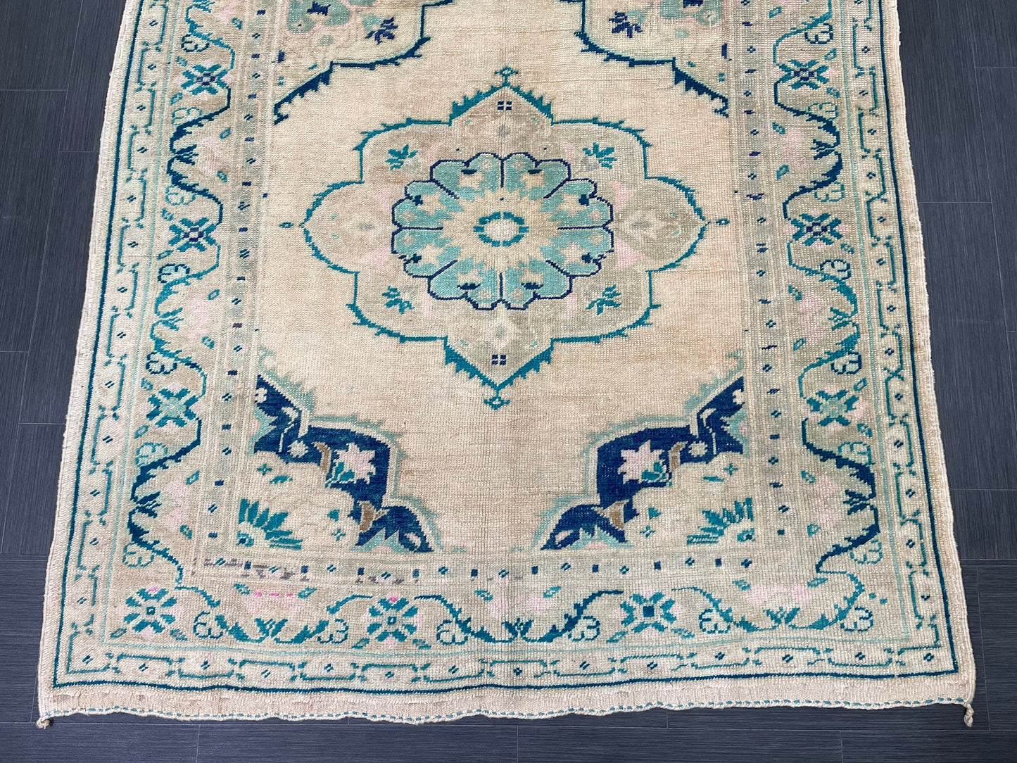 Muted Hand Knotted Rugs 4.7 x 11.8 Handmade Rug, WOOL Oushak Rug Rustic Rug Runner, Turkish Rug Farmhouse Rug Vintage Rug Wool rug