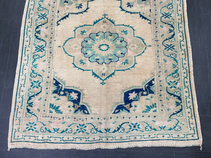 Muted Hand Knotted Rugs 4.7 x 11.8 Handmade Rug, WOOL Oushak Rug Rustic Rug Runner, Turkish Rug Farmhouse Rug Vintage Rug Wool rug