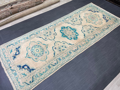 Muted Hand Knotted Rugs 4.7 x 11.8 Handmade Rug, WOOL Oushak Rug Rustic Rug Runner, Turkish Rug Farmhouse Rug Vintage Rug Wool rug