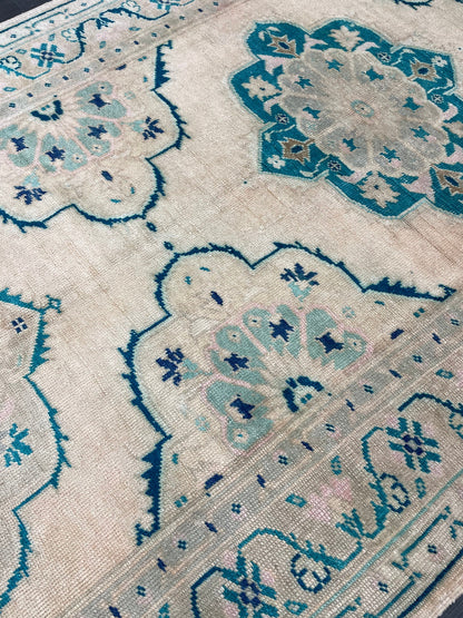 Muted Hand Knotted Rugs 4.7 x 11.8 Handmade Rug, WOOL Oushak Rug Rustic Rug Runner, Turkish Rug Farmhouse Rug Vintage Rug Wool rug